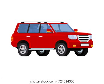 Red Realistic Powerful SUV Car On White Background