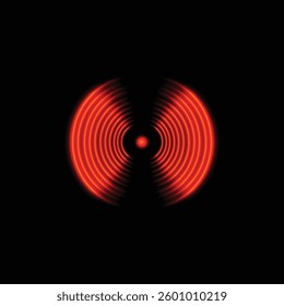 Red realistic radar, signal, noise, sound vibration vector icon	