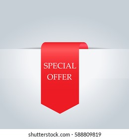 Red realistic ribbon. Banner. Vector illustration.
