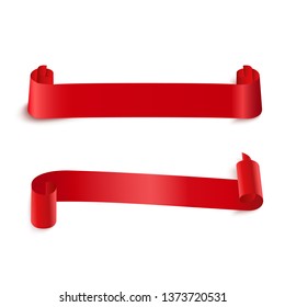 Red realistic ribbon banners set isolated. Vector illustration for design