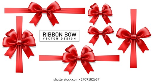 vermelho realista fita arco conjunto design isolado no vetor branco fundo illustration.use para presentes de Natal, cartão de saudação, cartões de aniversário e dia dos namorados conceito celebração banner design.