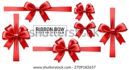 red realistic ribbon bow set design isolated on the white background vector illustration.use for christmas gifts,greeting card,birthday cards and valentine's day concept celebration banner design.