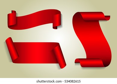 Red realistic ribbon.Vector ribbon banner.