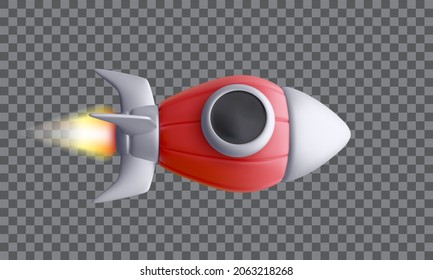 Red realistic rocket isolated on transparent background. Vector illustration