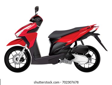 red realistic scooter motorcycle isolate on white background vector illustrations
