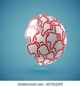 Red realistic shaded 'dislike' globe, vector illustration