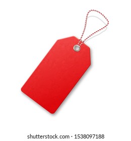 Red realistic textured sell tag with rope.