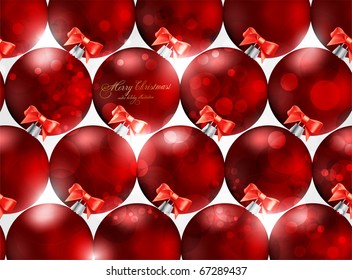 Red realistic vector Christmas balls set.