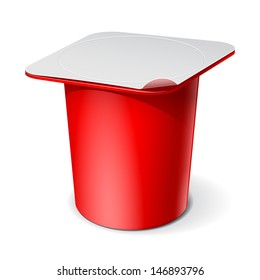 Red Realistic White blank plastic container for yogurt, jams and other products. Vector illustration