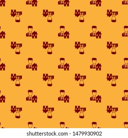 Red Realtor icon isolated seamless pattern on brown background. Buying house.  Vector Illustration