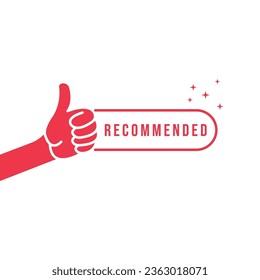 red recommended icon with thumb up. concept of great recommendation or simple sign of success in business. flat cartoon style trend modern logo graphic minimal art design isolated on white background