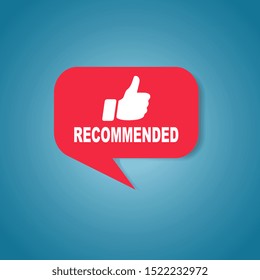 Red recommended label or sign with text and icon endorsing or praising a product or service, vector illustration