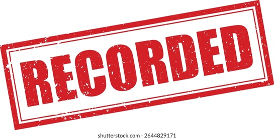 Red Recorded Rubber Stamp Word Text Written in Grunge Vector in Double Sharp Border, Vintage, Transparent Background