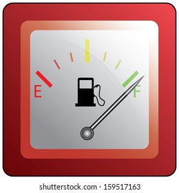 Red rectangle button with fuel gauge. Isolated icon vector design. 