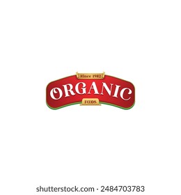 RED rectangle curved shape Vector Food company logo design template ideal for agriculture, organic food, grocery, natural harvest, baby food, cookies, cereals, organic food logo