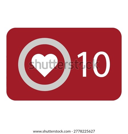 Red rectangle with heart and number ten inside a circle icon icon