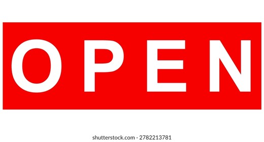 Red Rectangle Open Sign with White Bold Text - Business Store Shop Entrance Indicator Vector Illustration