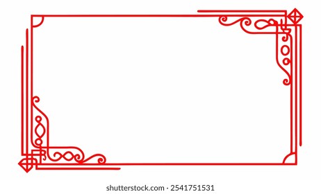 Red rectangle ornament, red corner frame ornament, frame design for invitation or wedding background