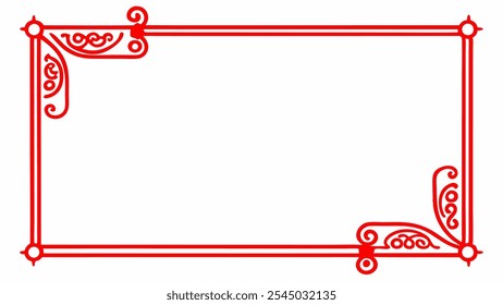 Red rectangle ornament, red corner frame ornament, frame design for invitation or wedding background