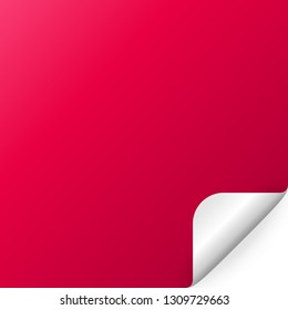 Red rectangle realistic adhesive paper  sticker with a white peel off corner. Blank templates of a price tags. Empty mockup for a memo and notice. Transparent shadows. Vector illustration