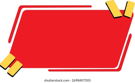 Rectángulo rojo con contorno blanco y detalles amarillos, aislado en blanco.