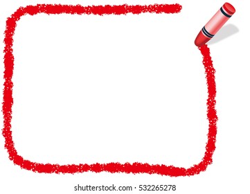 A Red, Rectangular Frame Drew With A Red Crayon.