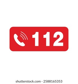 A red rectangular sign displaying the emergency contact number 112 with a telephone icon.