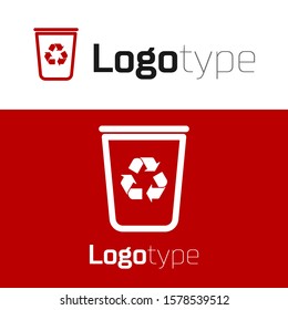 Red Recycle bin with recycle symbol icon isolated on white background. Trash can icon. Garbage bin sign. Recycle basket sign. Logo design template element. Vector Illustration