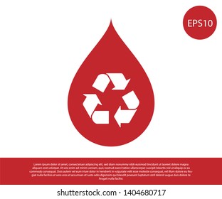 Red Recycle clean aqua icon isolated on white background. Drop of water with sign recycling. Vector Illustration