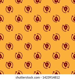 Red Recycle clean aqua icon isolated seamless pattern on brown background. Water recycling energy symbol. Drop of water with recycling. Water refresh arrows. Vector Illustration