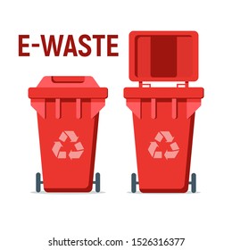 Red recycle garbage bin for e-waste. For Illustration, banner, Icons and recycle related activities. Separation of waste cans for recycling, reuse, reduce. Waste management concept. 
