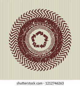 Red recycle icon inside distress rubber grunge seal