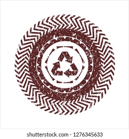 Red recycle icon inside distress rubber grunge seal