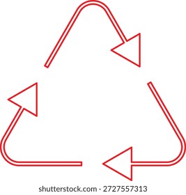 Ícone de Contorno do Triângulo de Setas Recicláveis Vermelho Isolado no Plano de Fundo Branco.