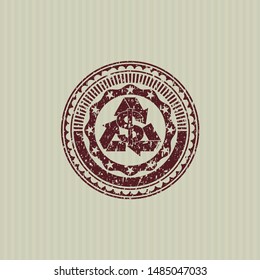 Red recycling business icon inside grunge style stamp