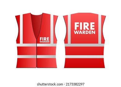 Red reflective warden fire vest for people. Security safety. Vector stock illustration