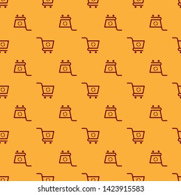Red Refresh shopping cart icon isolated seamless pattern on brown background. Online buying concept. Delivery service sign. Update supermarket basket symbol. Vector Illustration