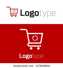 Red Refresh shopping cart icon isolated on white background. Online buying concept. Delivery service sign. Update supermarket basket symbol. Logo design template element. Vector Illustration