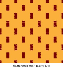 Red Refrigerator icon isolated seamless pattern on brown background. Fridge freezer refrigerator. Household tech and appliances.  Vector Illustration