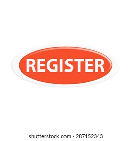 Red register button. The oval shape. 3D.