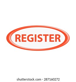 Red register button. The oval shape. 3D.