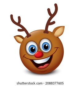 Red reindeer emoticon, emoji character - vector illustration