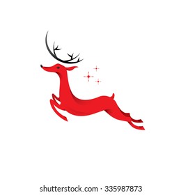 Red Reindeer jumping on white background
