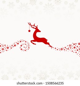 Red Reindeer With Star Looking Backwards With Snowflakes Beige
