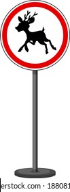 Red reindeer traffic sign illustration on white background