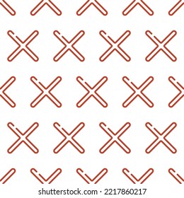 Red Reject Icons Vector Seamless Pattern. Check Tick Cross Outline Mark Symbol Button. Checkmark Wrong Sign