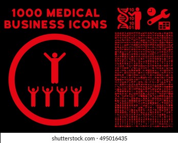 Red Religion Adepts vector rounded icon. Image style is a flat icon symbol inside a circle, black background. Bonus clipart contains 1000 health care business symbols.