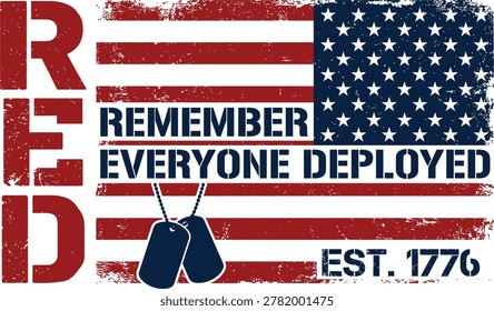 RED Remember Everyone Deployed American Flag Patriotic Typography Illustration