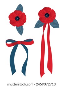 Red remembrance poppy. Veterans day poppy sign. Hand drawn vector illustration