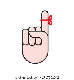 Red reminder string tied to index finger isolated vector illustration for "I Forgot Day" on July 2nd. Don't forget ribbon concept.
